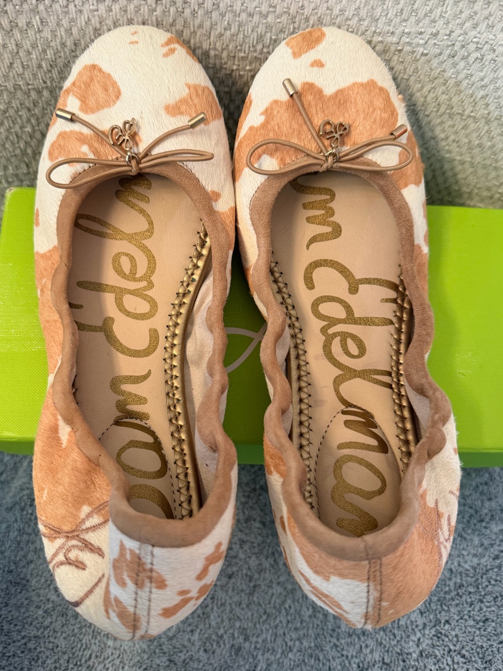 Sam Edelman Tan & White Cow-Print Felicia Ballet Flats